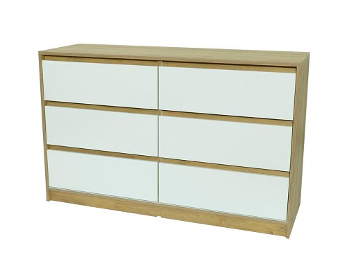 COMODA 6 CAJONES BLANCO Y ROBLE - GACELA