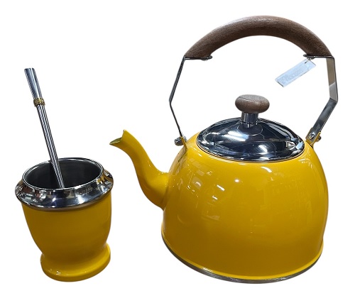 SET MATERO PAVA Y MATE COLOR AMARILLO - GOLDEN ART
